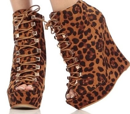 Leopard Print Boots Peep Toe Heels Platform Lace-up Heels Shoes |FSJ Shoes