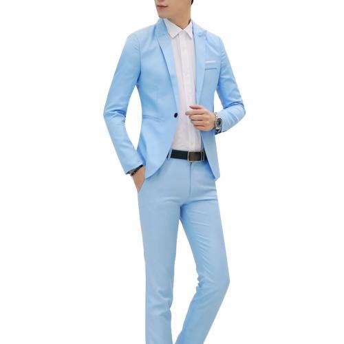 2Pcs Fashion Men Solid Color Lapel Button Long Sleeve Slim Blazer Suit Pants costume homme suit men terno gift for men