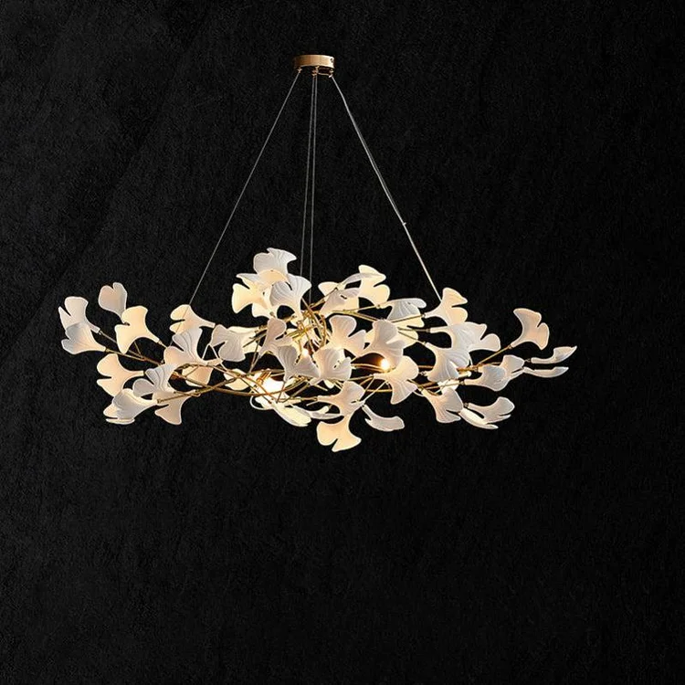 Custom Design Luxury Ceramic Gingko Linear Branched Chandelier Lighting