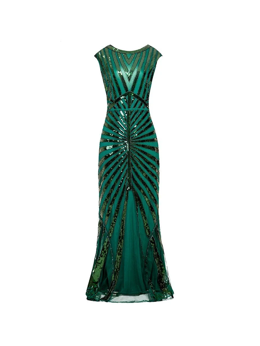 1920s Evening Dress Fishtail Hem Sequined Decoration Long Slim Dress