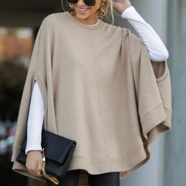 Casual Solid Color Bat Sleeve Knitted Top