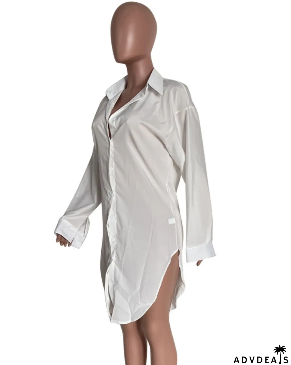 Fall Women Casual White Long Blouse Dress