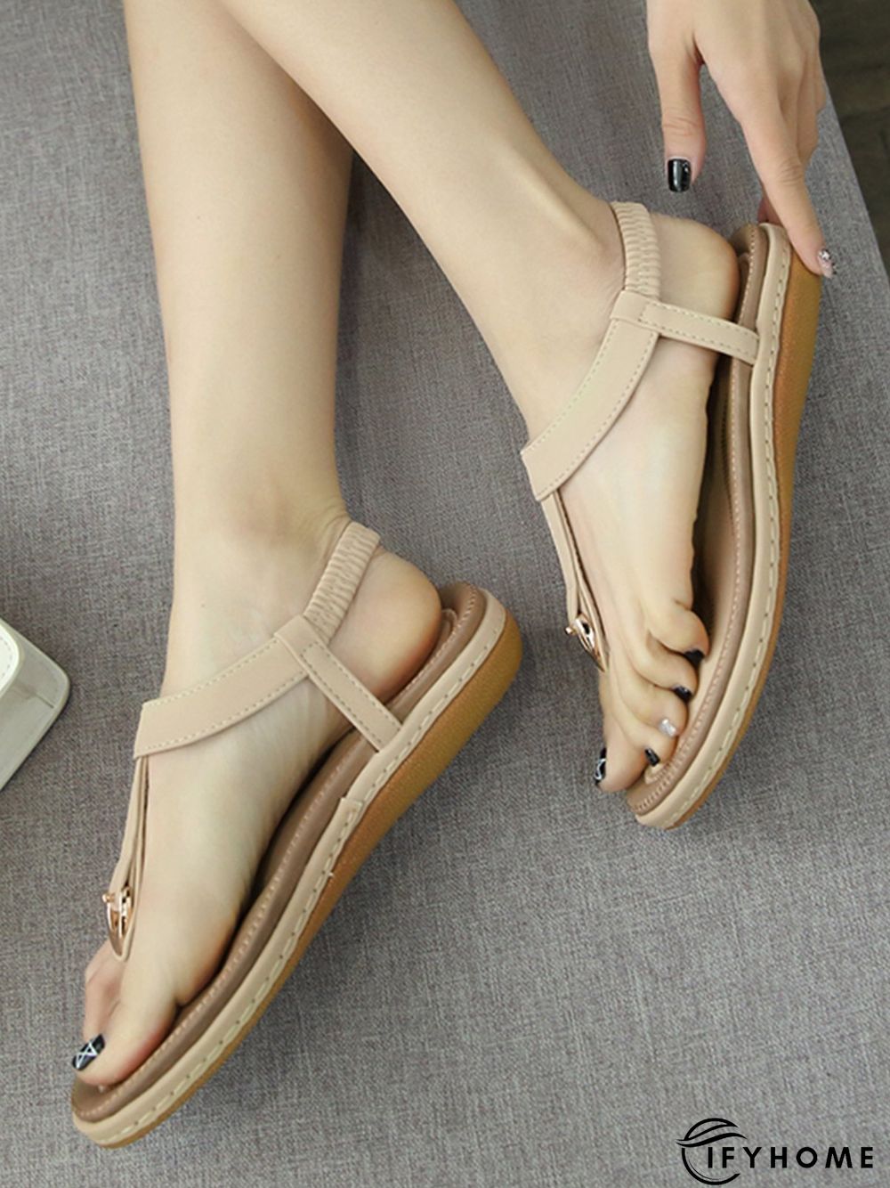 Women's Beach Metal Buckle Trim Flip-On Sandals | IFYHOME