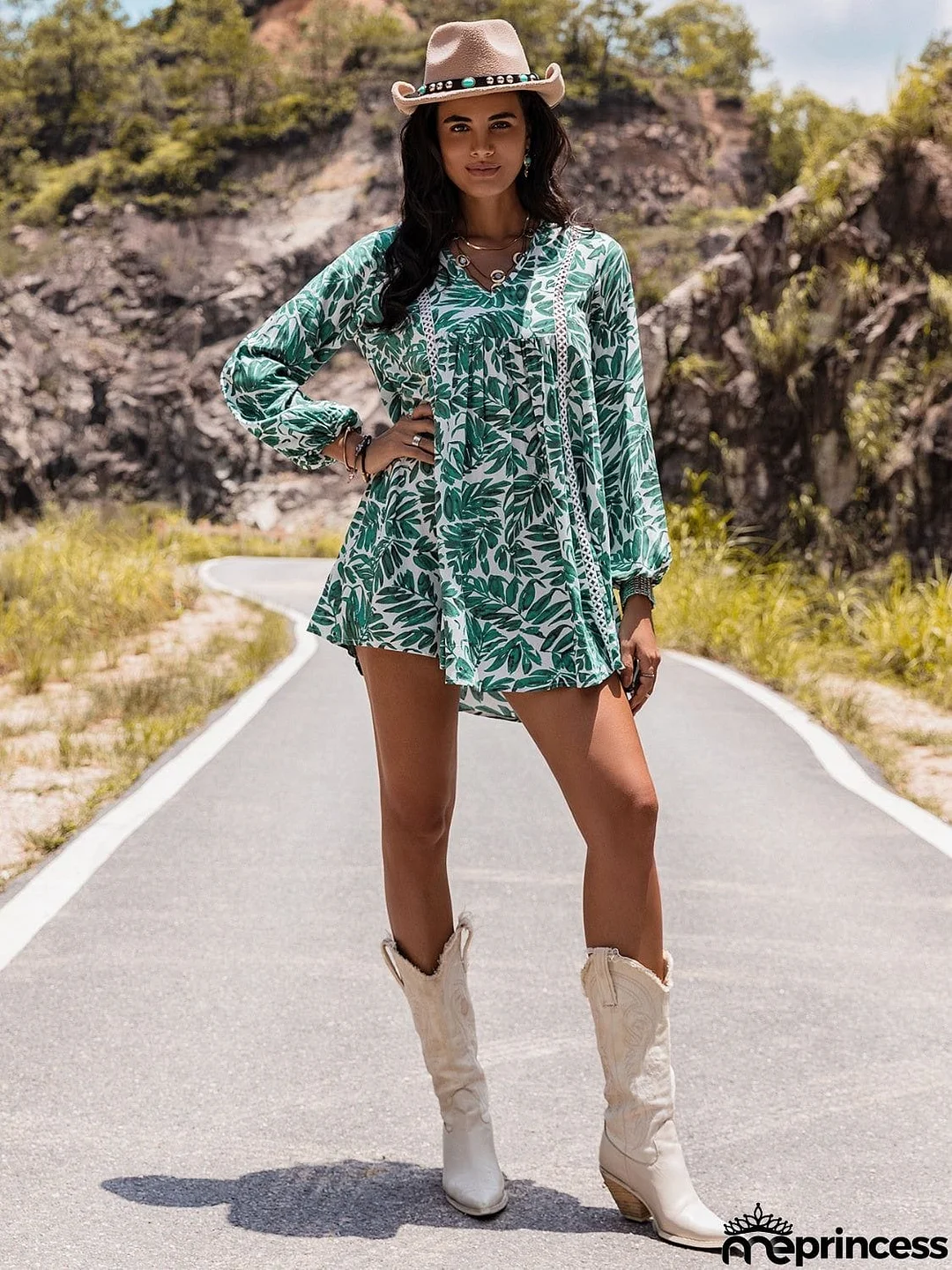 Long Sleeve V-Neck Mini Dress