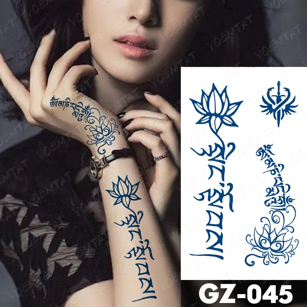 Juice Lasting Waterproof Temporary Tattoo Stickers Lotus Totem Flower Mandala Flash Tattoos Ink Fatima Hand Body Art Fake Tatto