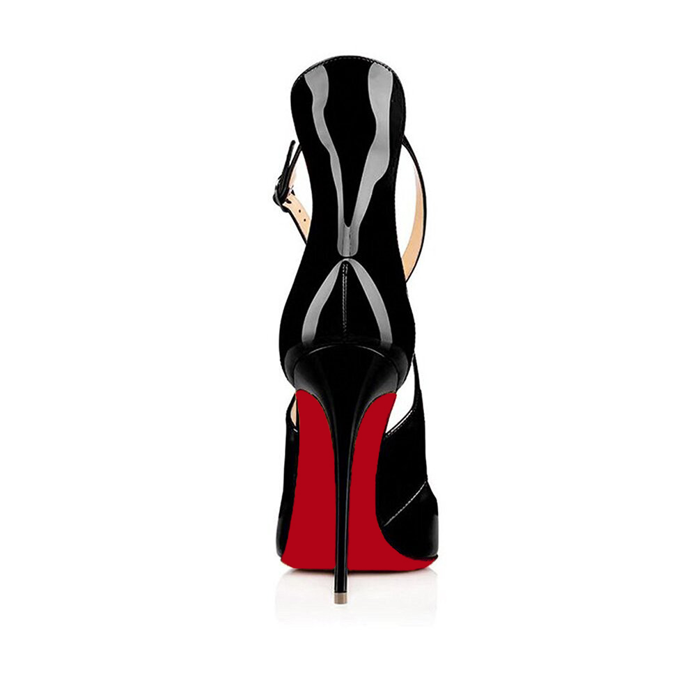 120mm Women's Pointed toe Cross Strap Sexy Cut High Heels Pumps For Party Black Patent-vocosishoes