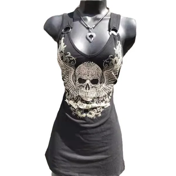 Wongn Wongn 2024 Alion Women's Skull Print Sleeveless Vest T-Shirt