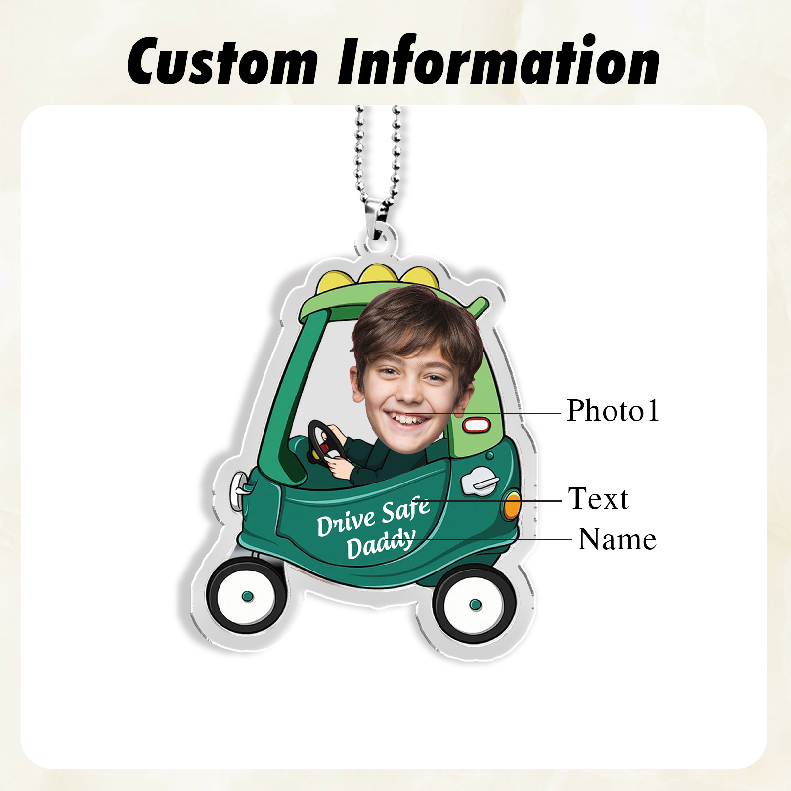 Personalised Car Hanging Ornament Custom Photo & Text & Name Keychain Acrylic Pendant Gift for Dad/Mom-Jessemade AU