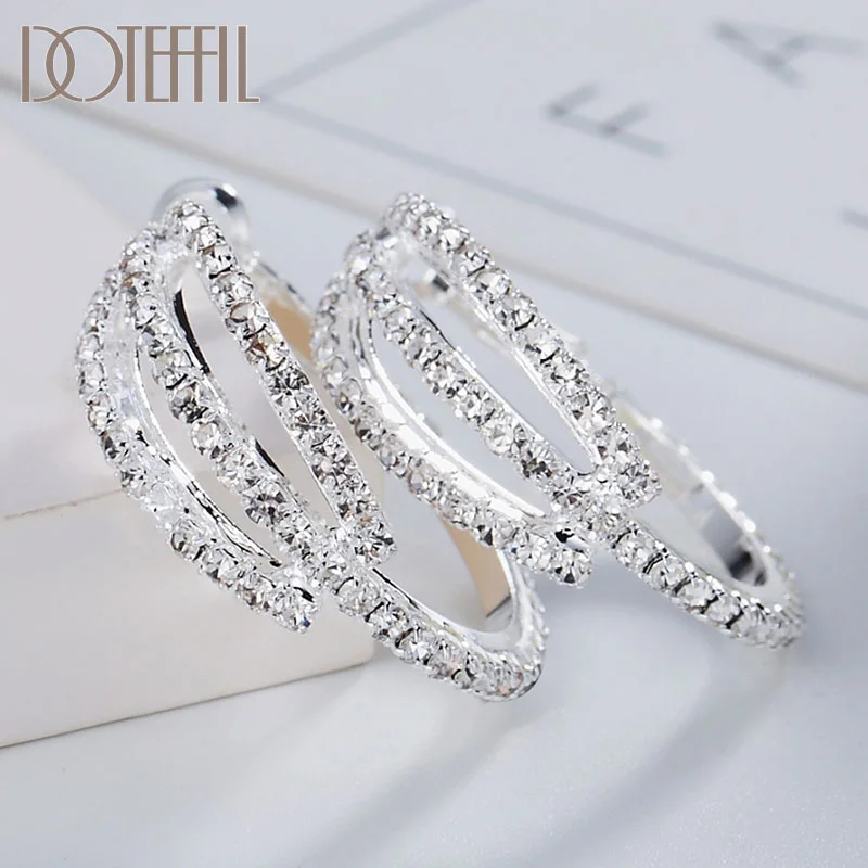 DOTEFFIL 925 Sterling Silver Gold Black 31mm AAA Zircon Earrings Women Jewelry