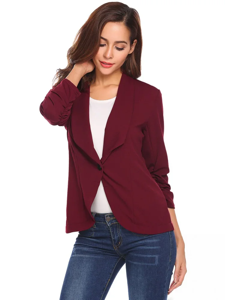 Lapel Slim 3/4 Sleeves Casual Blazer Jacket Coat