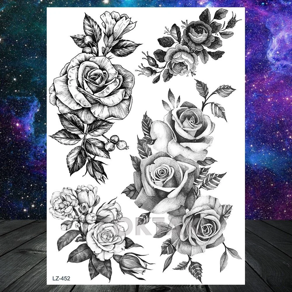 Geometric Skull Temporary Tattoos For Men Women Realistic Fake Wolf Gangster Tattoos Sticker Outer Space Planets Tatoos Washable