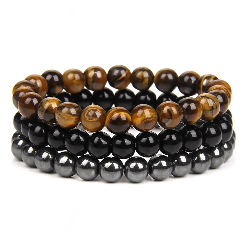 Classic Style Round Artificial Crystal Agate Tiger Eye Beaded Women's Bracelets