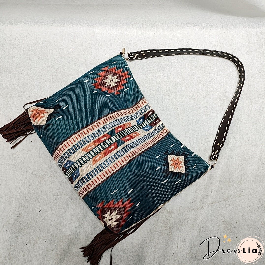 Vintage Hand-woven Streamer Cotton And Linen Shoulder Bag