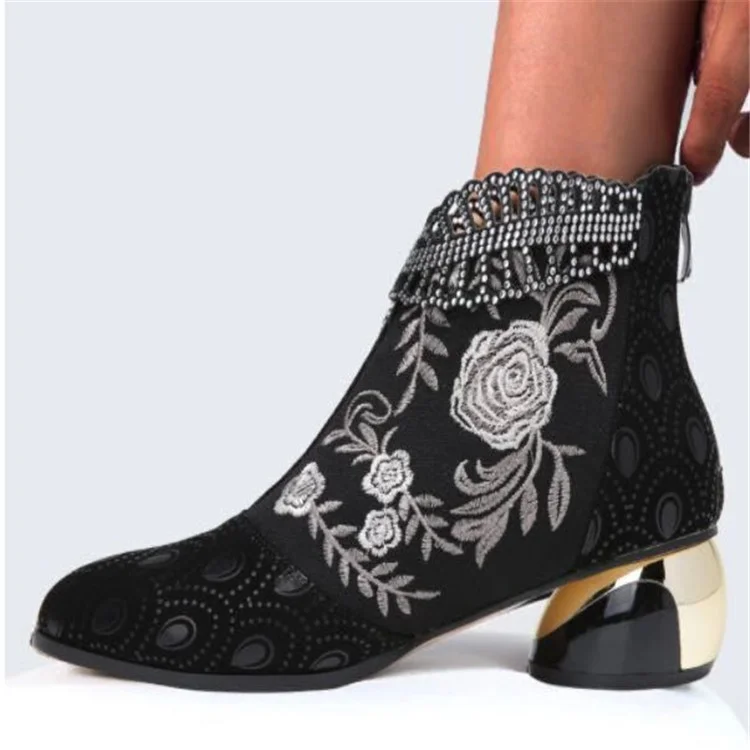Yyvonne And Ethnic Women's Shoes Embroidered Rough And Autumn And Winter Women's Boots Large Size Martin Women's Short Boots 2025 New