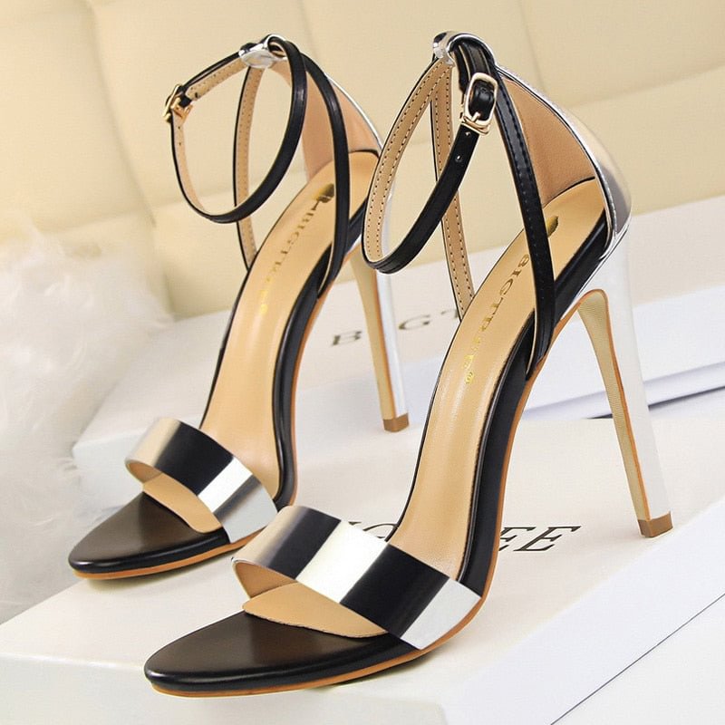 BIGTREE Shoes Pu Leather High Heels 2022 New Women Heels Sexy Stiletto Heels 11 Cm Party Shoes Color Matching Women Sandals