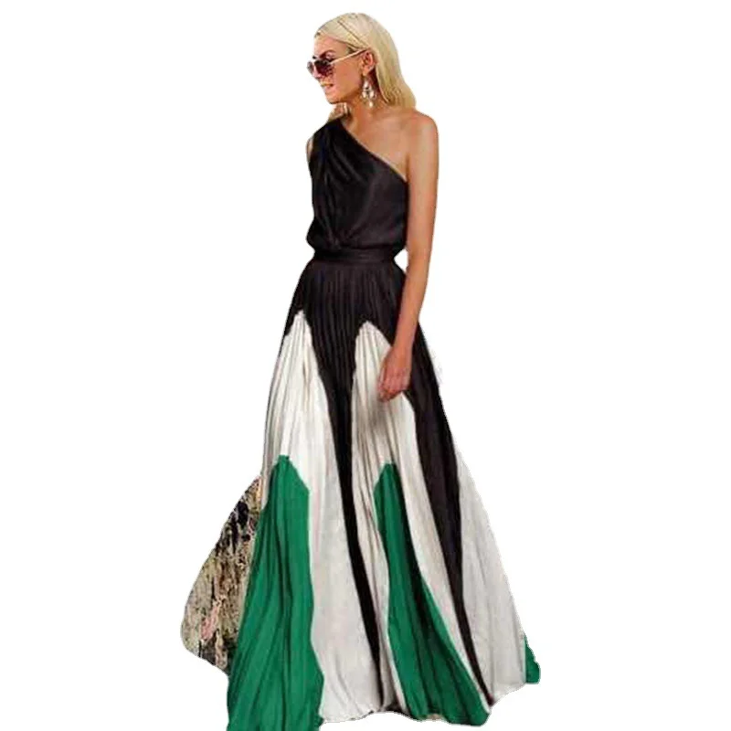 Uveng Uveng Spring And Summer New Women's Clothing Match Stitching Sexy Out-To-Shoulder Dress Dress Dress Dress