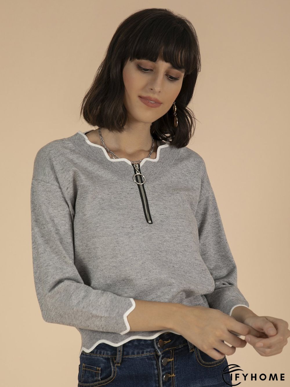 Blue Shift V Neck Casual Sweater | IFYHOME