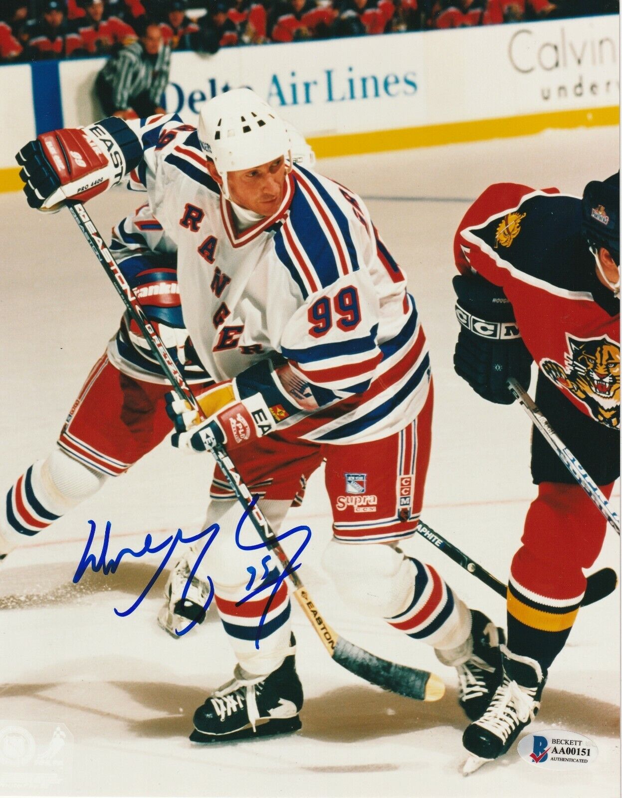 WAYNE GRETZKY Signed New York RANGERS 8X10 Photo Poster painting with Beckett LOA