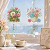 2Pcs Diamond Painting Acrylic Double Sided Cacti and Succulents Wind Chime Suncatcher with Crystal Hanging Pendant