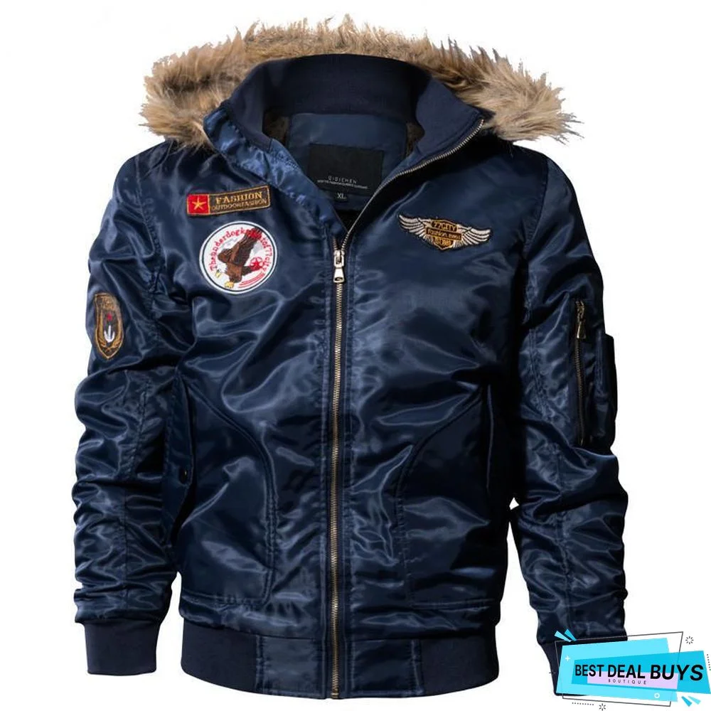 Men's Bomber Pilot Jacket Winter Parkas Army Military Motorcycle Jacket Cargo Outerwear Air Force Army Tactical Coats