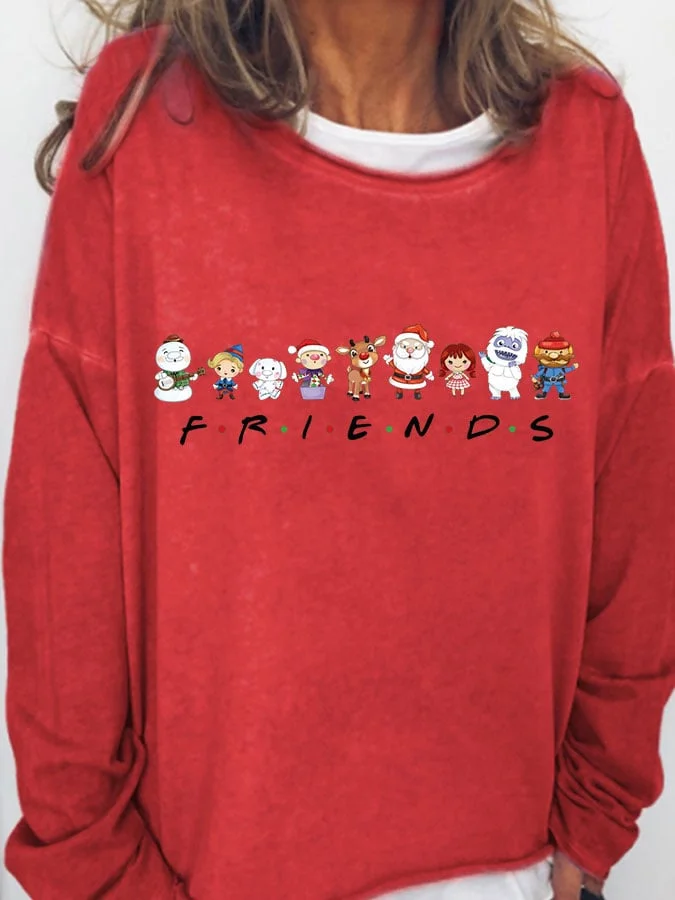 Christmas Print Long Sleeve Loose Sweatshirt