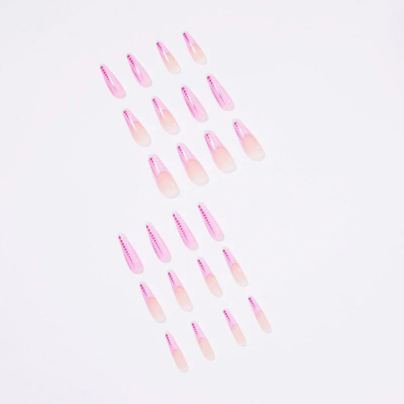 24pcs/Set French False Nails Cute Polka Pot Pattern Coffin Fake Nails Long Mixed Pink Full Ballerina Nail Decoration Art Tips-Nail Inspo