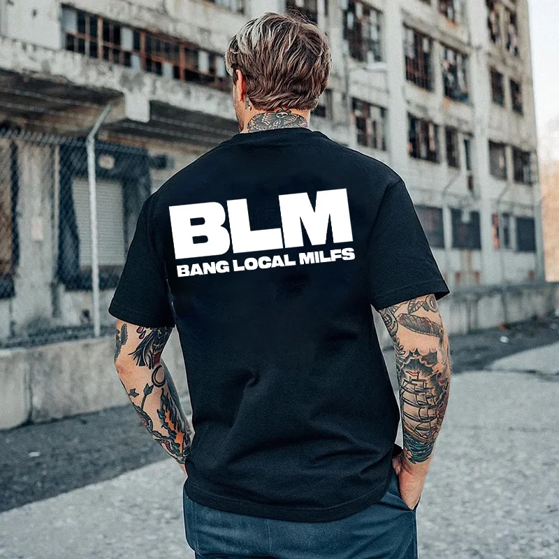 BLM BANG LOCAL MILFS Letter Black Print T-Shirt