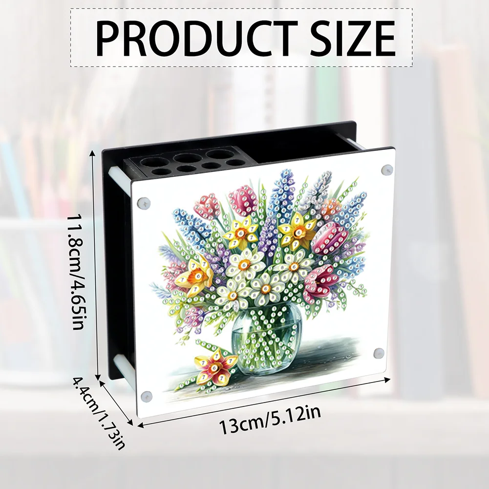 DIY Flower Special Shaped Diamond Painting Acrylic Pencil Holder Organizer