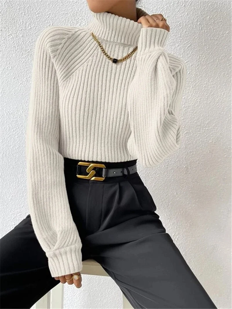 Athvotar Athvotar And Winter New Loose Thin High-Necked Shoulder Sleeve Knitted Sweater Woman