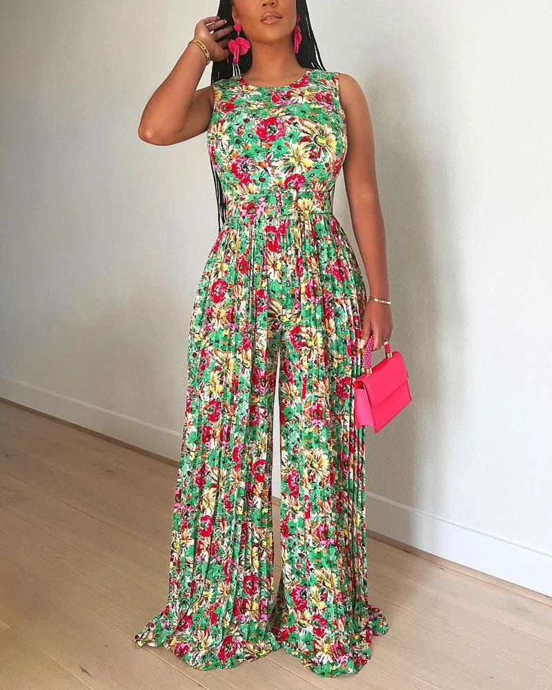 Fashionable Casual Sleeveless Printed Jumpsuit