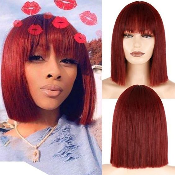 Colorful Brazilian Straight Hair Short BOB Wigs Lady Wig With Bangs