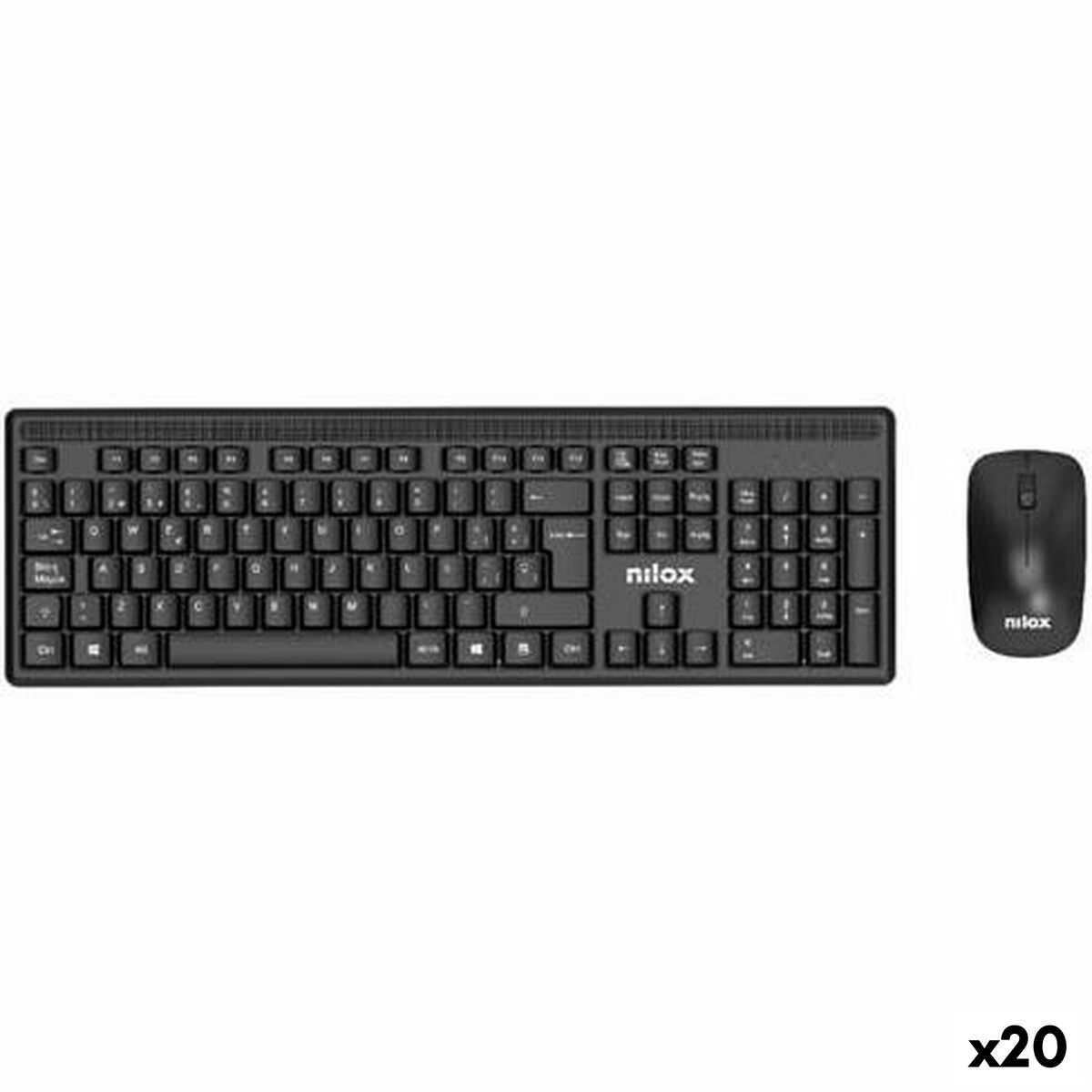 Keyboard and Mouse Nilox Black Spanish Qwerty (20 Units)