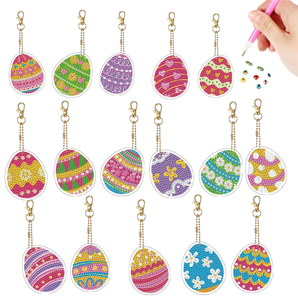 Double Sided Special Shape Easter Eggs Diamond Painting Keychain for Beginners