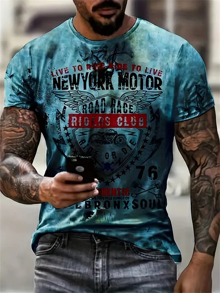 Men's Vintage Abstract Pattern 3D Digital Printing Summer Casual Short-sleeved T-shirt-JRSEE