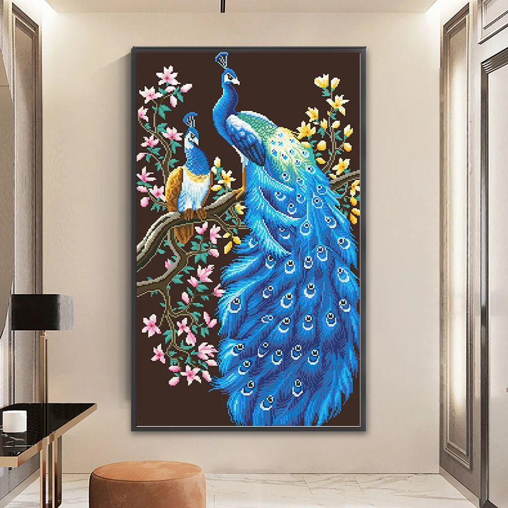 9CT Full Cross Stitch Bead Embroidery - Peacock(Canvas|45*78CM)