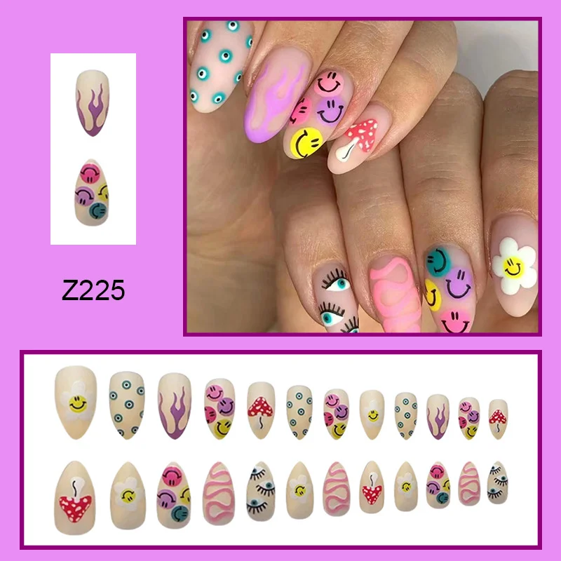 Churchf Churchf Nail Nail Smiling Face Eye Nail Wearing Nail Scrub Texture Stripe Pure Desire Nails
