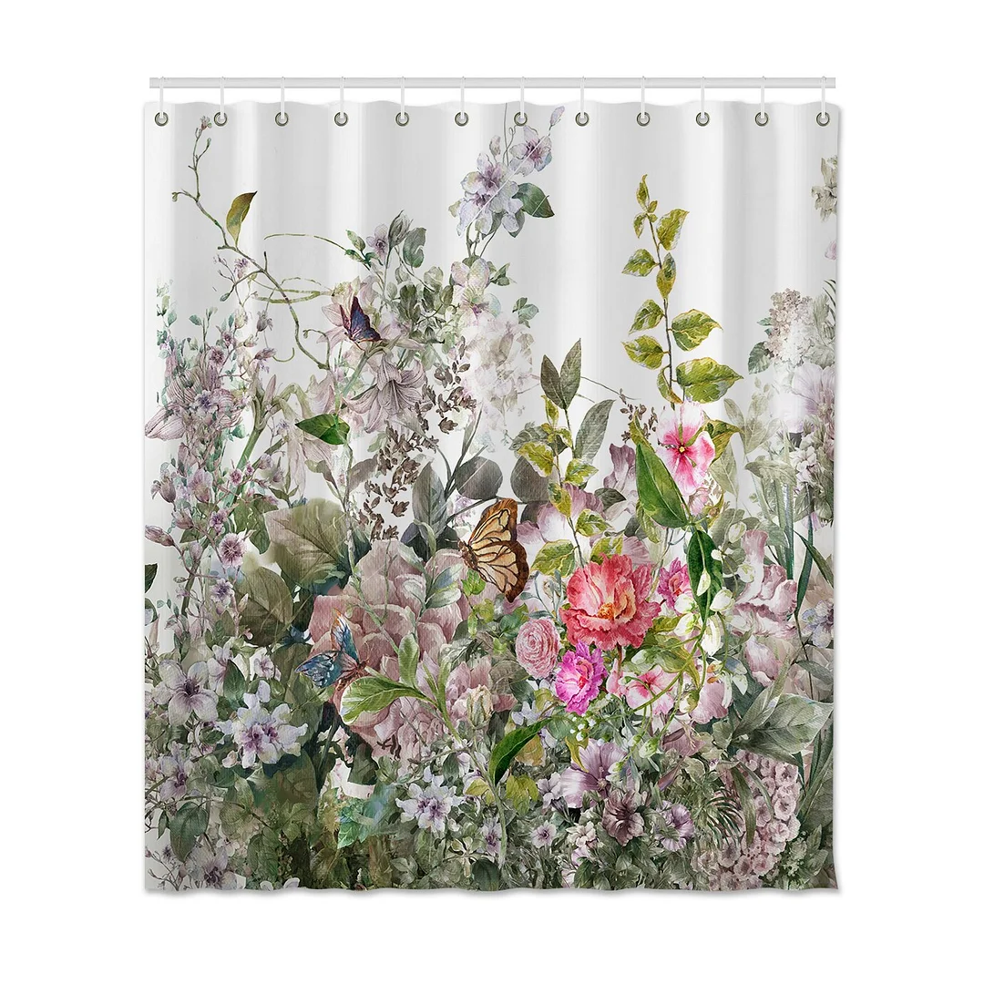 Plant Series Printed Shower Curtain Bathroom Waterproof Polyester Flowers Print Shower Curtains For Bathroom Shower With Hooks