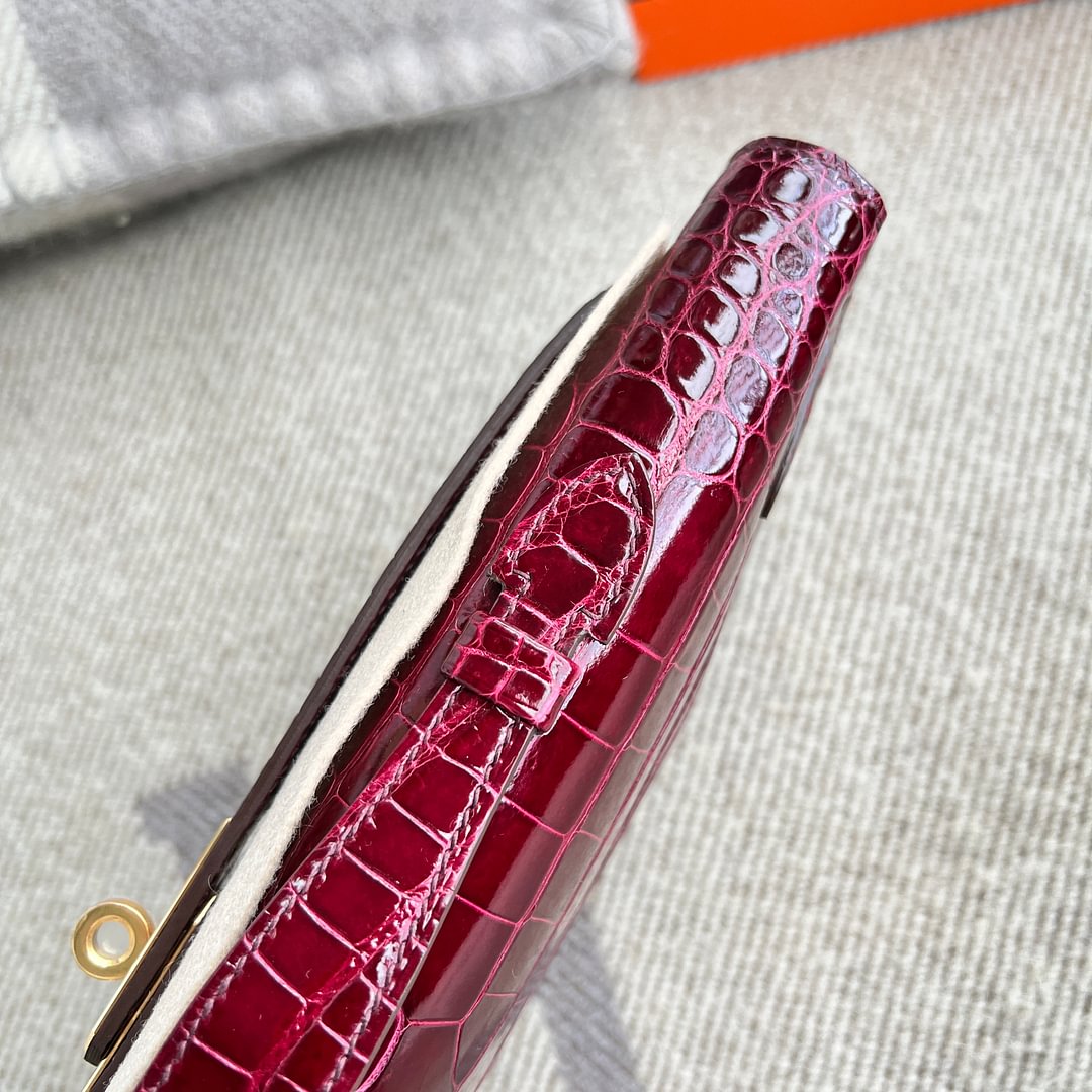 Kelly cut Shiny Porosus Crocodile 57 Bordeaux Red GHW
