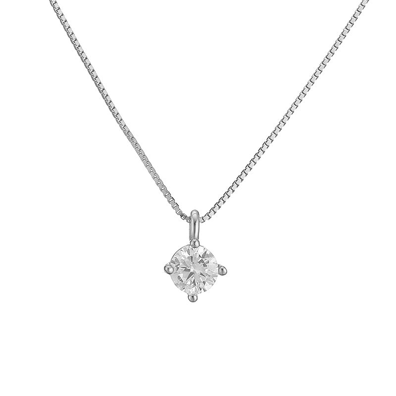 925 Sterling Silver Plated Zircon Round Pendant Necklace