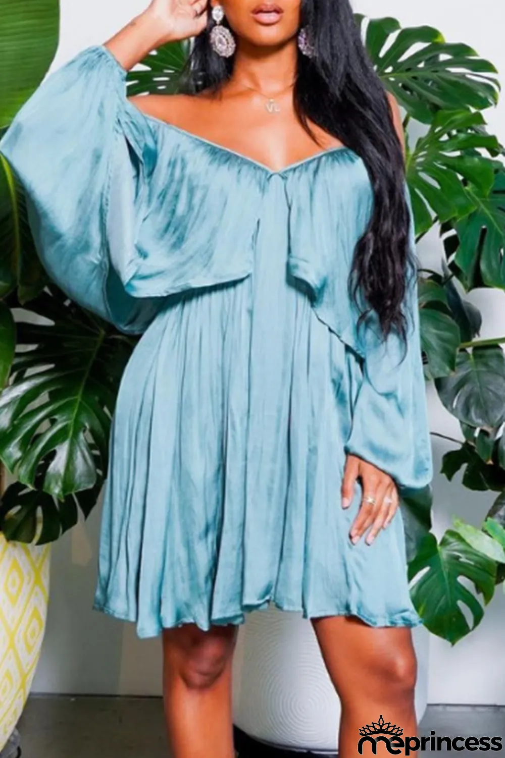 Orange Casual Solid Split Joint Off the Shoulder Cake Skirt Plus Size Dresses