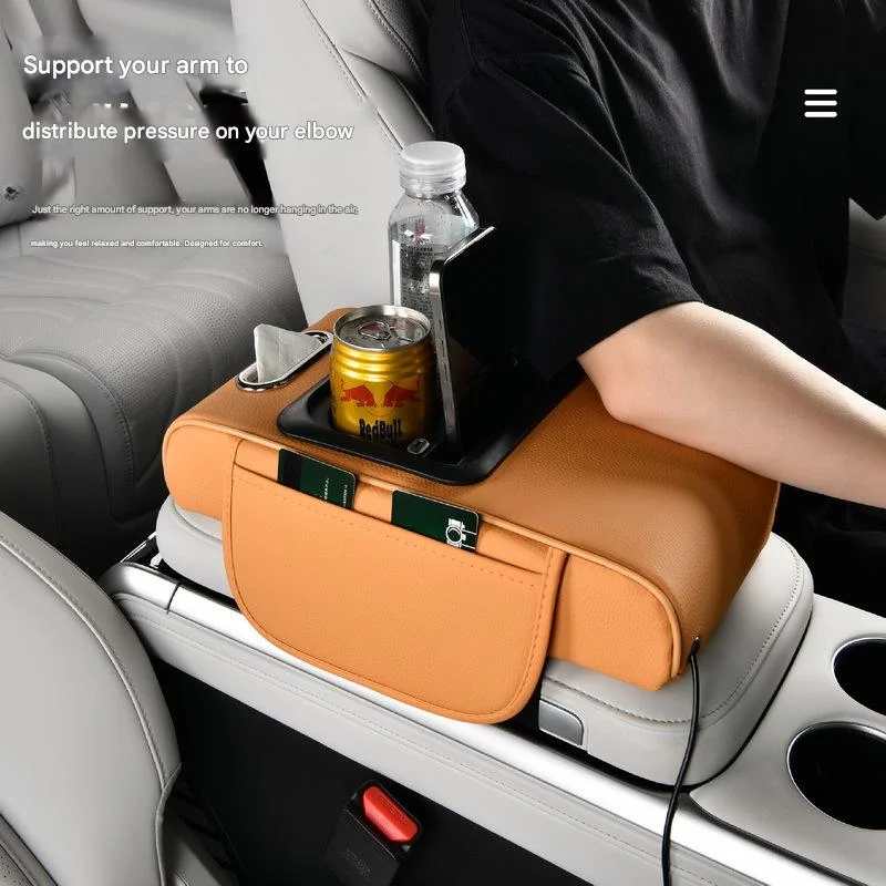 Multifunctional car armrest box - star projection/mobile phone charging/cup holder/tissue box