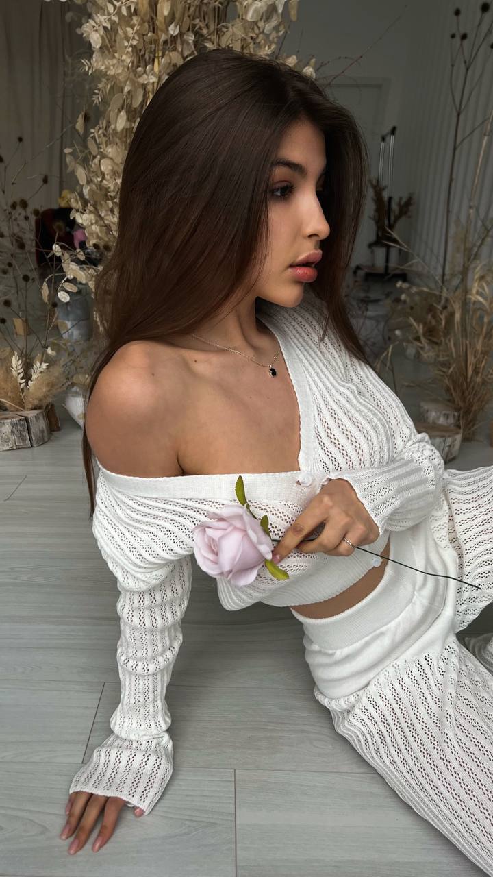 Ootddress Women Casual Knitted Sweater Outfits Buttons See-Through Long Sleeve High Waist Knit Two Piece Fashion Trousers Outfits