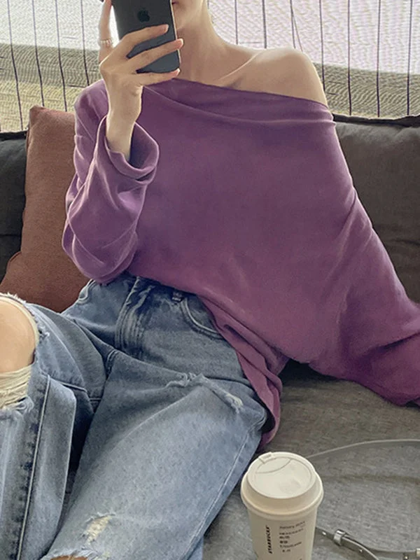 Urban Purple Asymmetric Long Sleeve One-Shoulder T-shirt
