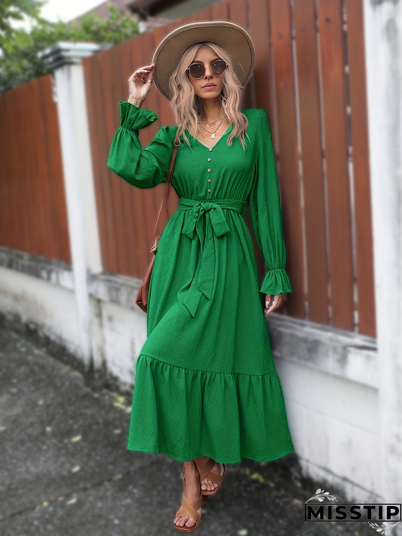 Solid Simple Dress, Elegant V Neck Long Sleeve Maxi Dress, Women's Clothing