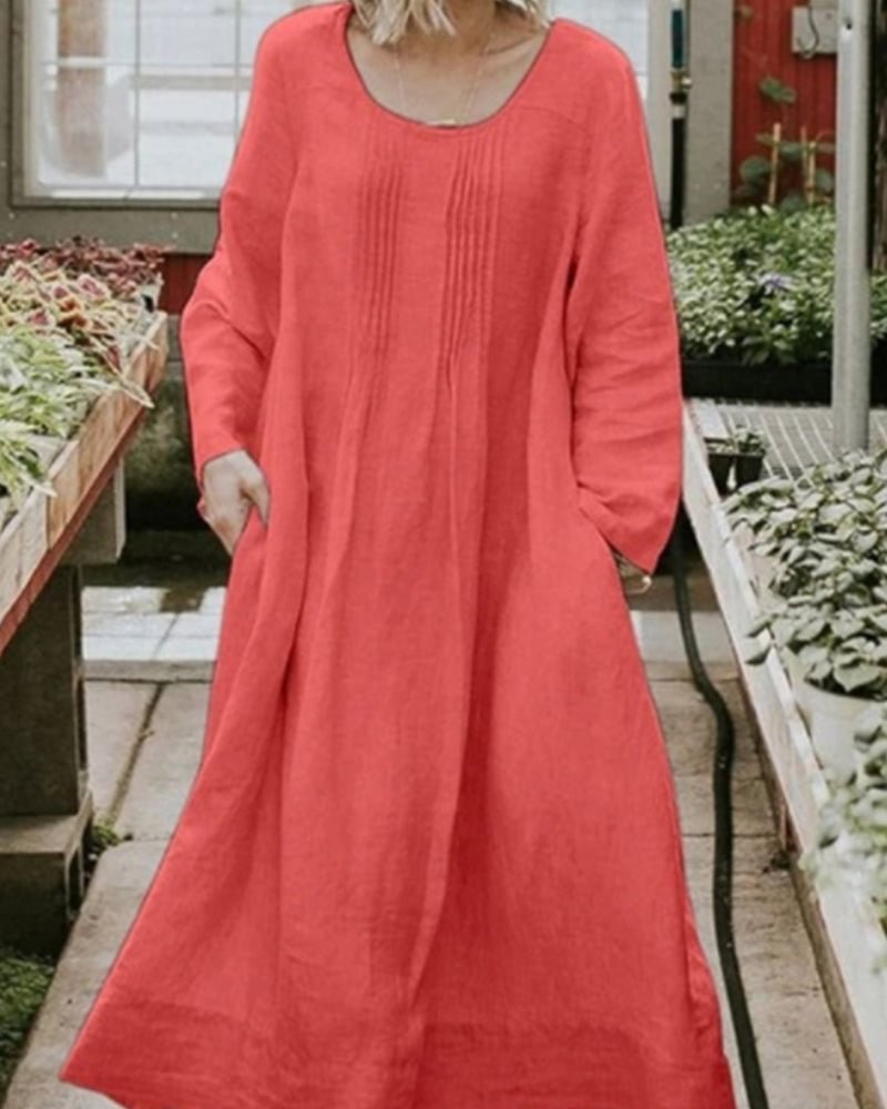 Round-necked Long-sleeved Dress