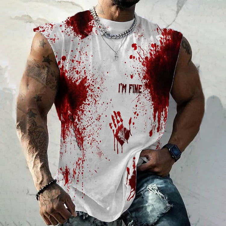 Broswear Men's Bloodstain I'm Fine Halloween Print Tank Top