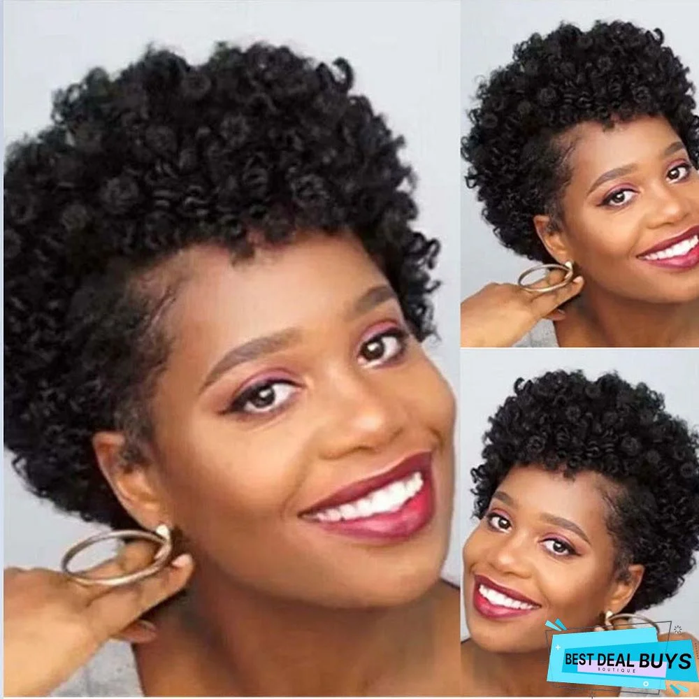 Short Curly Hair Africa Small Black Explosive Head Chemical Fiber High Temperature Silk Wig