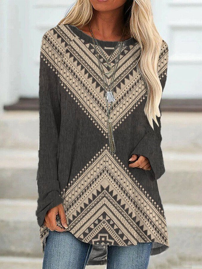Vintage Western Print Long Sleeve Top