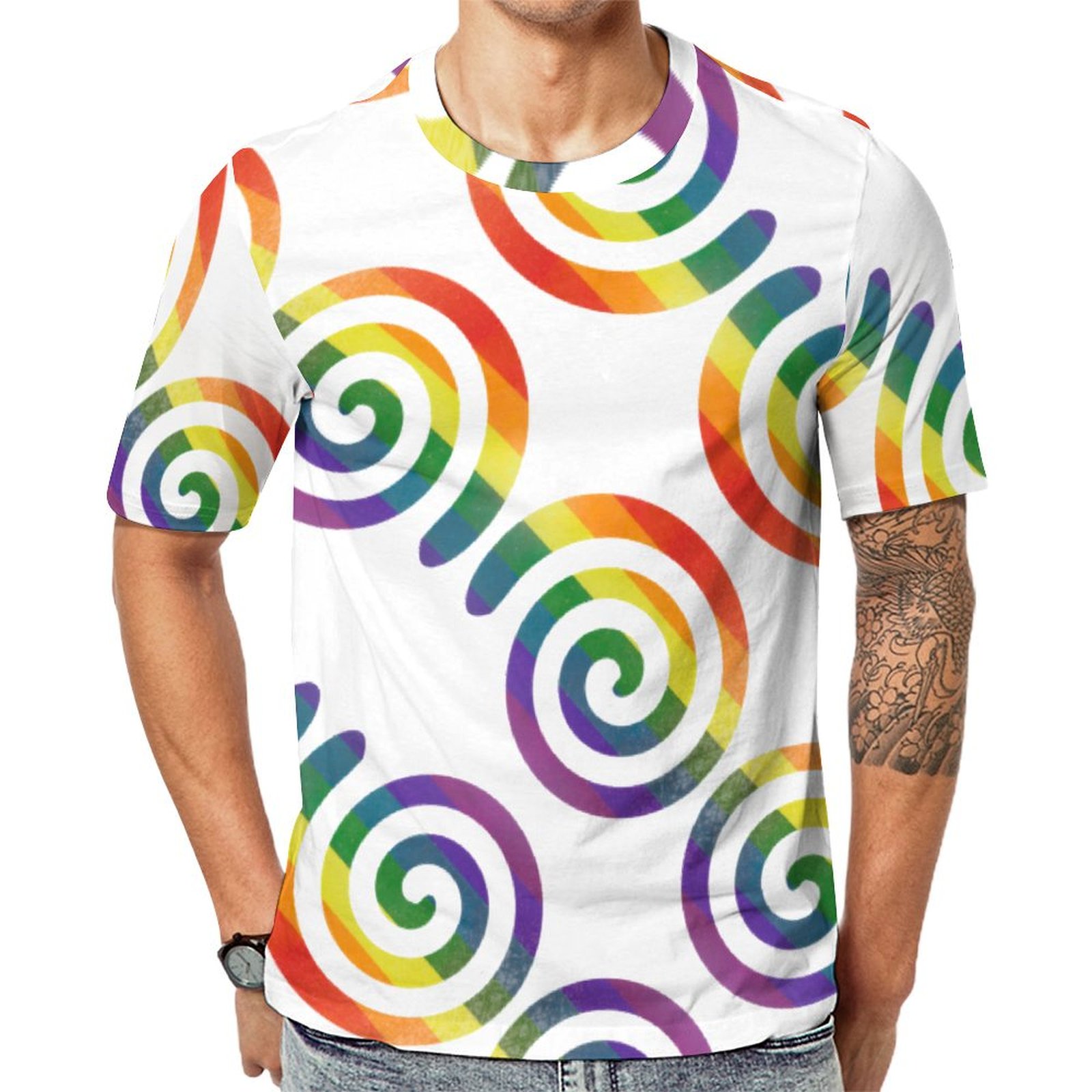 Gay Lgbtq Rainbow Pride Stripe Circular Short Sleeve Print Unisex Tshirt Summer Casual Tees for Men and Women Coolcoshirts