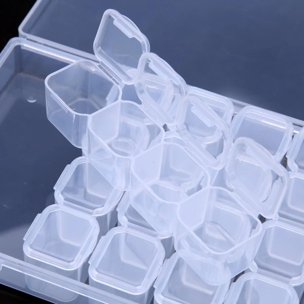 28 Grids Plastic Clear Nail Tools Jewelry Storage Box Case Organizer Beads